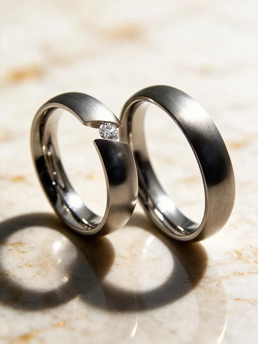 Alianzas de acero con diamante engastado a tensión