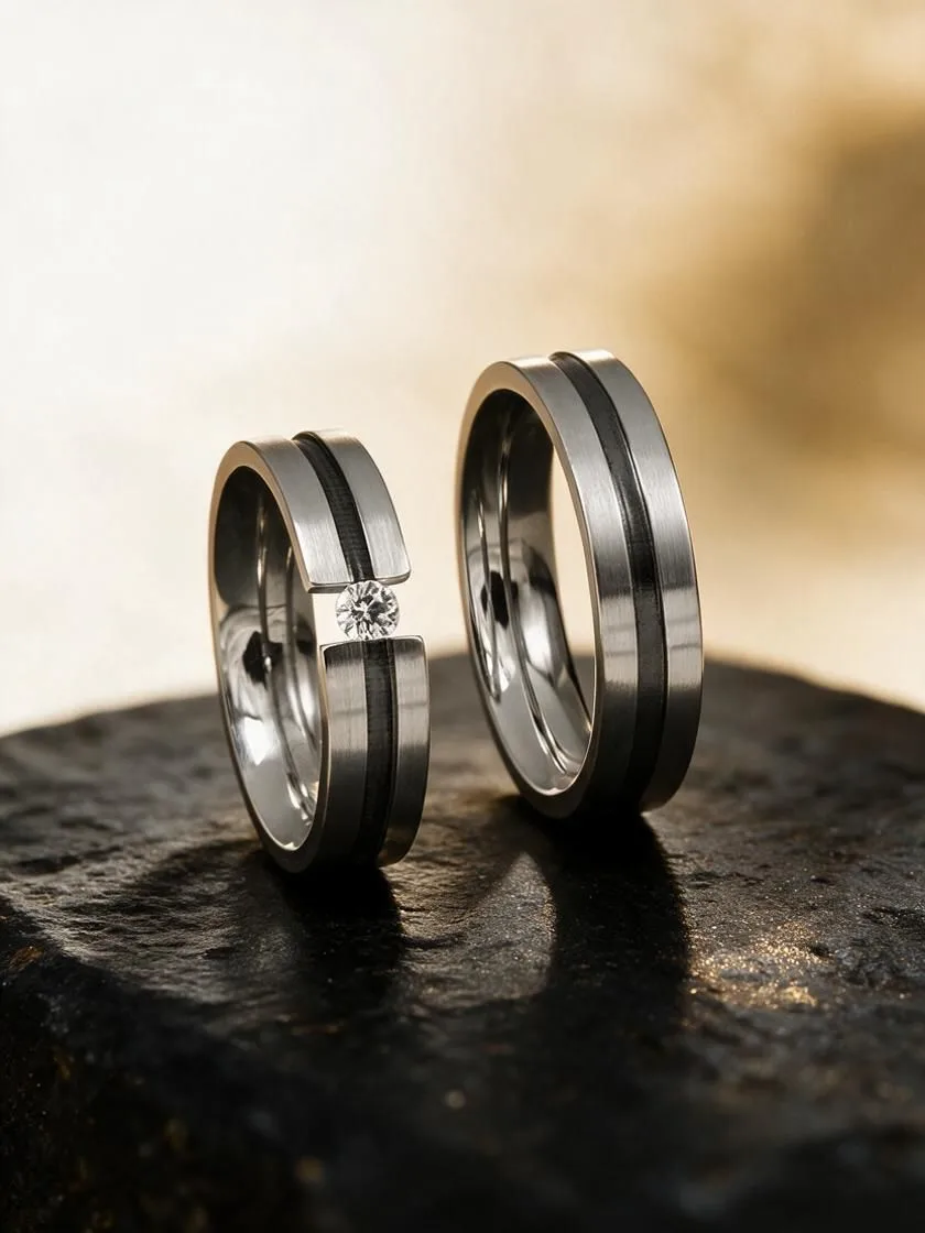 Anillos de acero para hombre, bandas satinadas